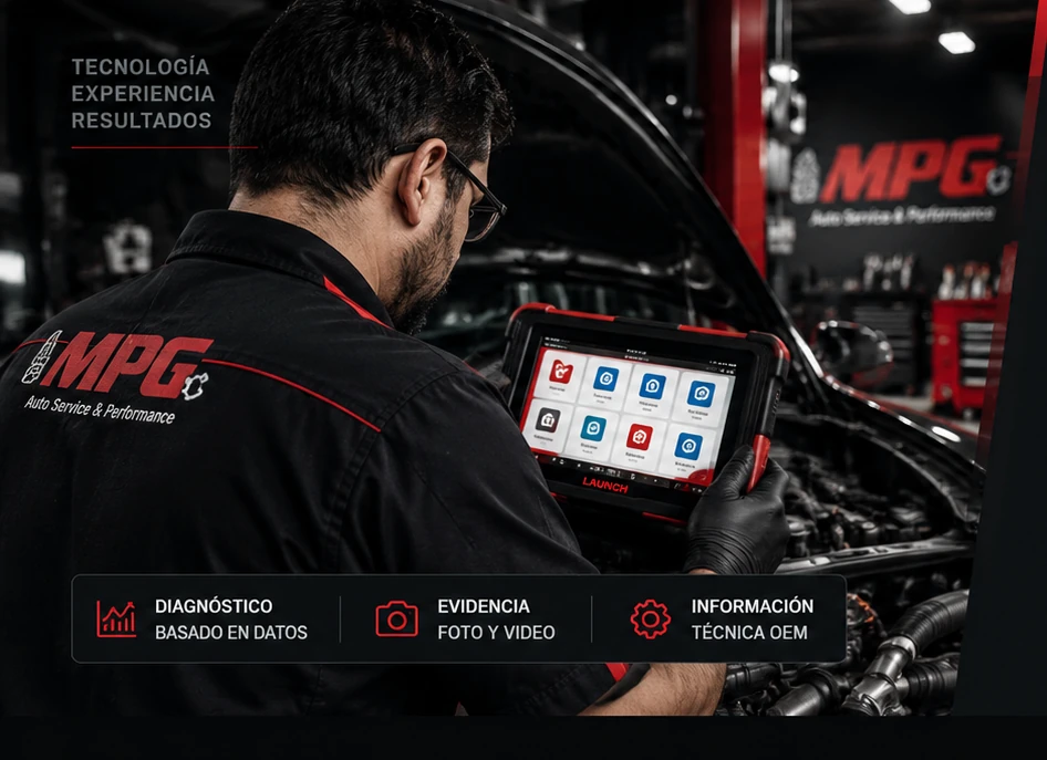 Técnico MPG realizando diagnóstico electrónico con escáner